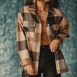 12th Tribe Sierra Brown Plaid Shacket (L)